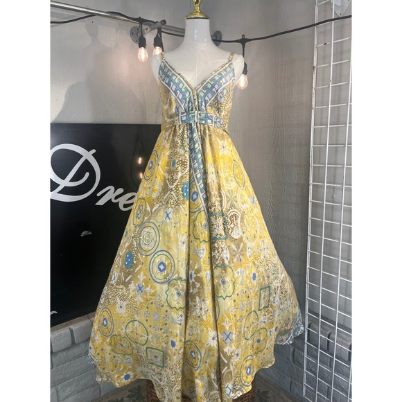 The Vacation Dress Yellow Floral Maxi Dress Sleeveless Pockets Size Large - Picture 9 of 10